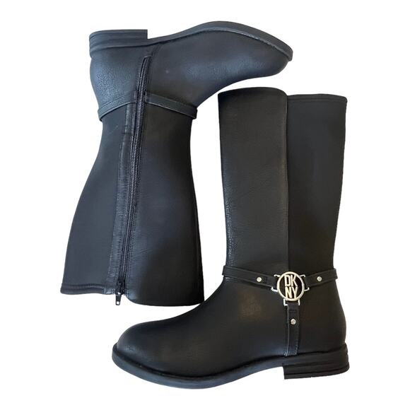 DKNY Emma Harness BOOTS Girls 4, Women's 5.5 Black Silver Riding Biker Boot NWOT - Picture 1 of 8
